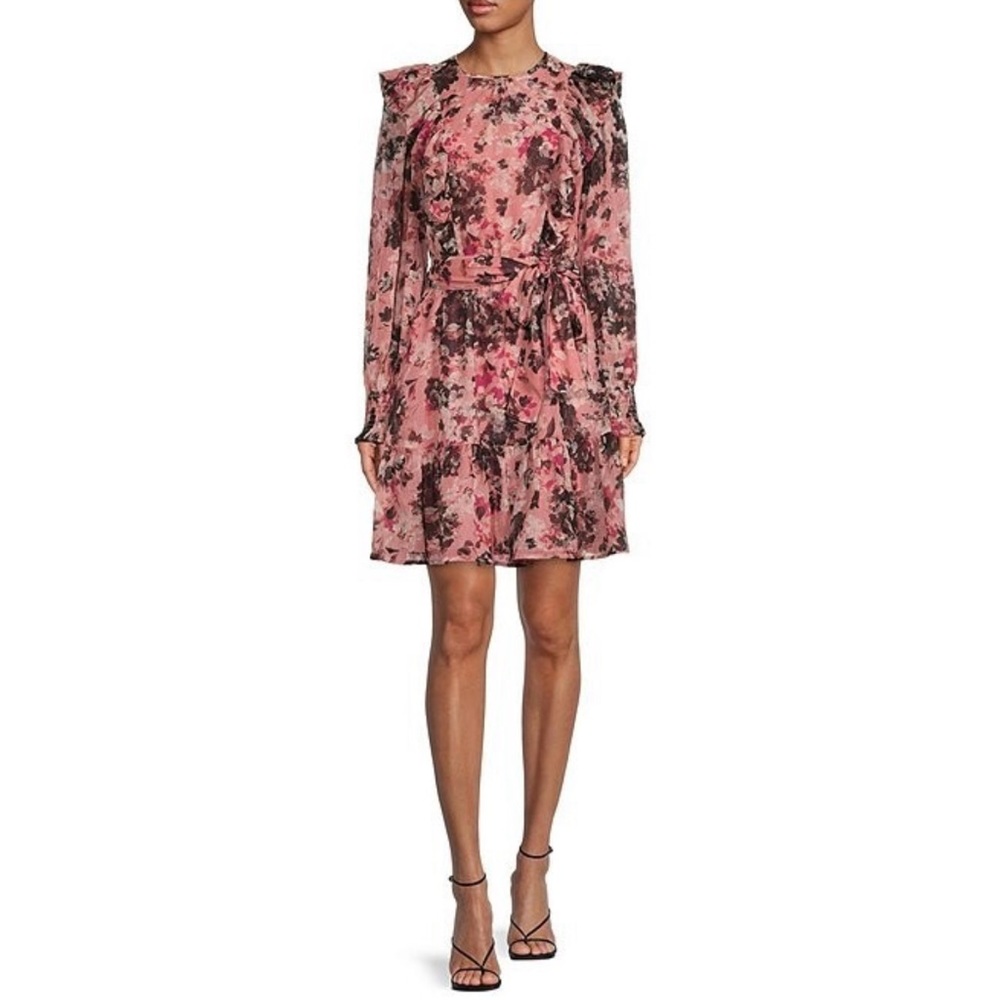 Rachel Parcell Floral Ink Chiffon Long Sleeve Dress Size 12